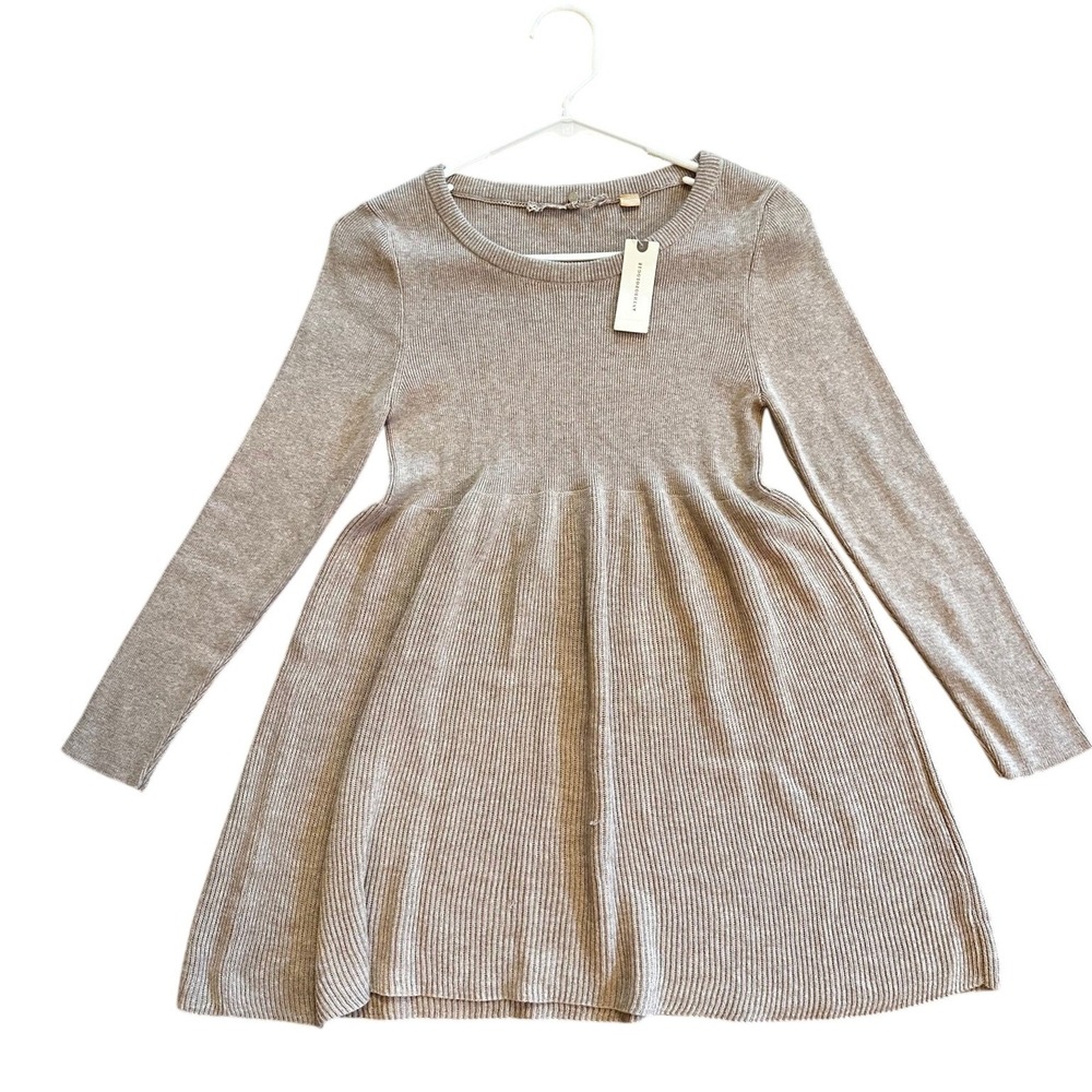 Anthropologie Knotted & Spliced Taupe Ribbed Fit Flare Sweater Dress Small